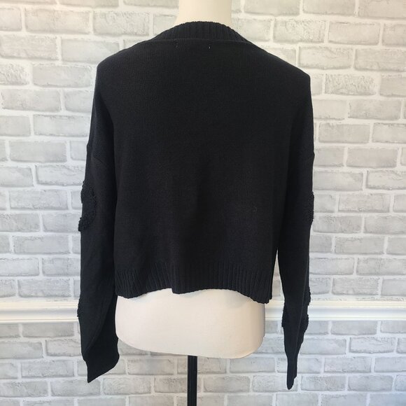 Love Tree Black Heart Embroidered Faux Pearl Sweater Feminine NEW Med Whimsical - Picture 3 of 7